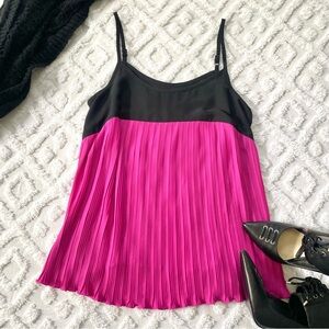INC Hot Pink & Black Pleated Tank Top
